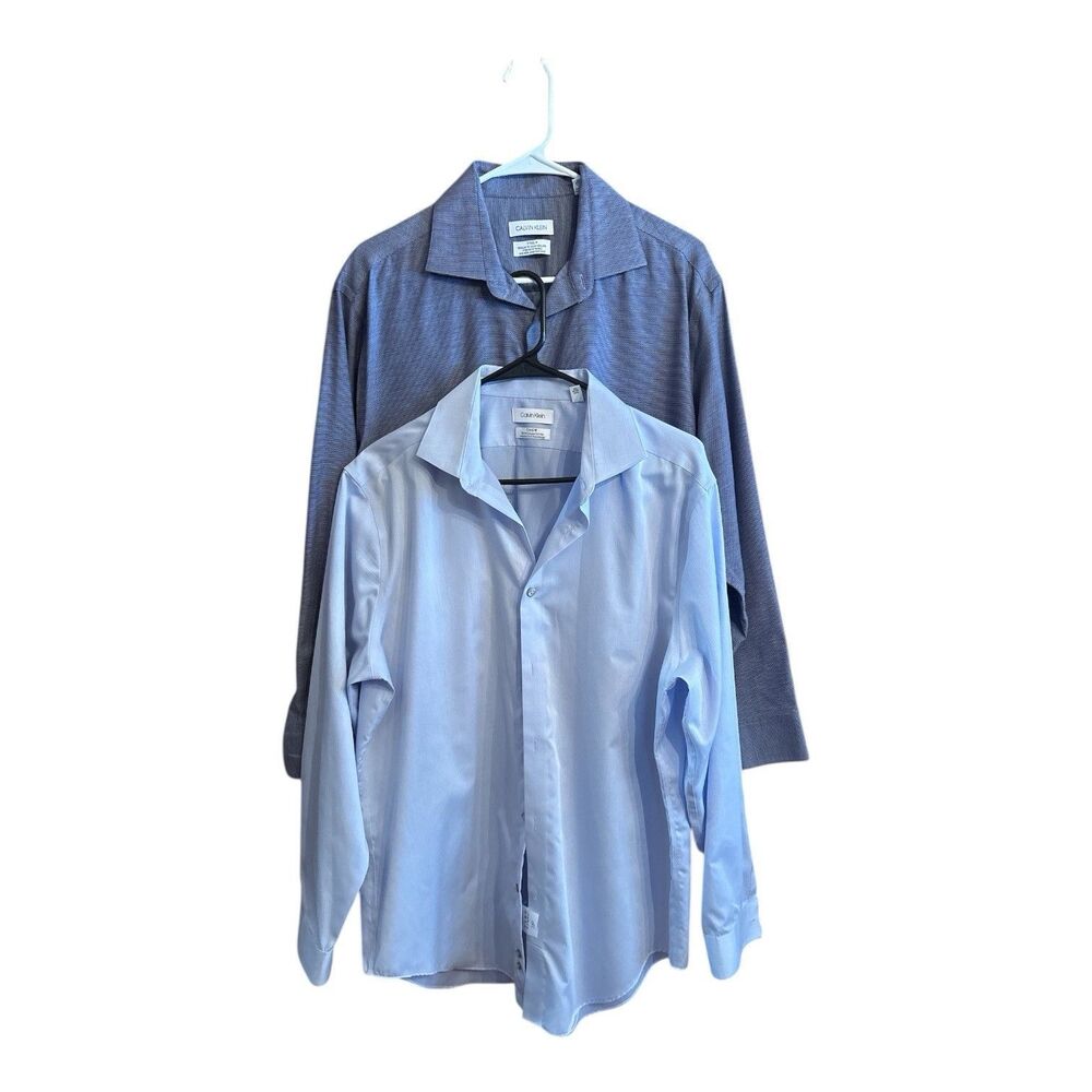 2- Calvin Klein Steel + Dress Shirts Long Sleeve Stretch Button Down Size Large